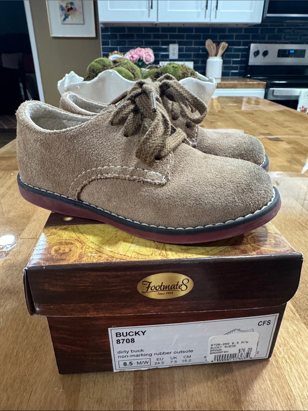 FootMates Brown Suede Kids Dress Shoes with Lace-Up Closures